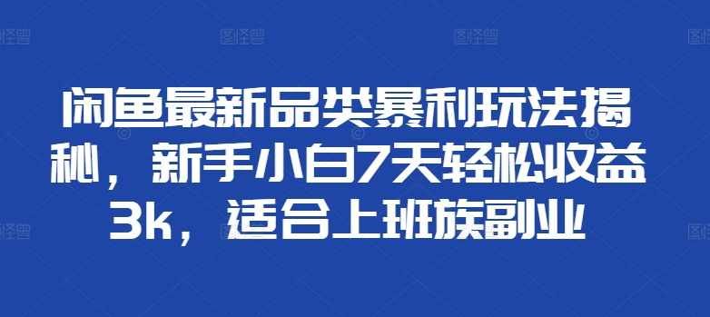 闲鱼最新品类暴利玩法揭秘，新手小白7天轻松赚3000+，适合上班族副业-2Y资源网