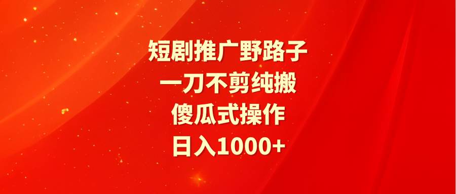 短剧推广野路子，一刀不剪纯搬运，傻瓜式操作，日入1000+-2Y资源网