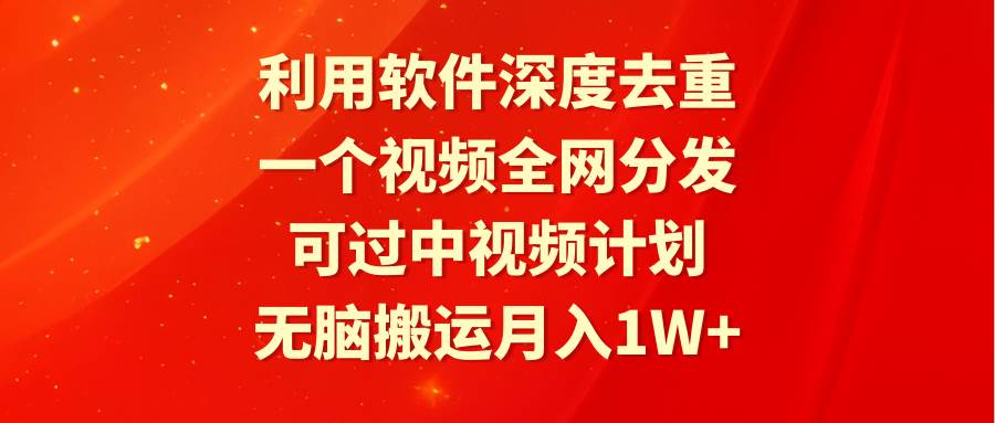 利用软件深度去重，一个视频全网分发，可过中视频计划，无脑搬运月入1W+-2Y资源网