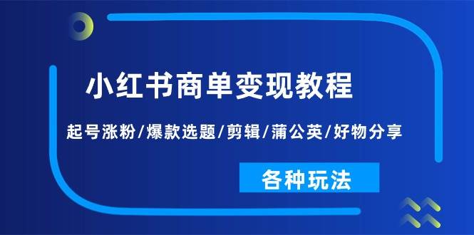 小红书商单变现教程：起号涨粉/爆款选题/剪辑/蒲公英/好物分享/各种玩法-2Y资源网