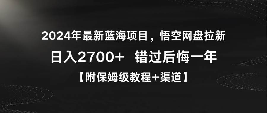 2024年最新蓝海项目，悟空网盘拉新，日入2700+错过后悔一年【附保姆级教…-2Y资源网