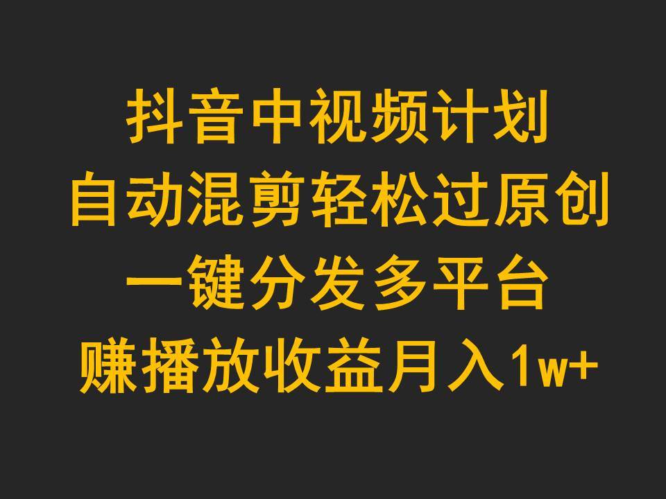 抖音中视频计划，自动混剪轻松过原创，一键分发多平台赚播放收益，月入1w+-2Y资源网