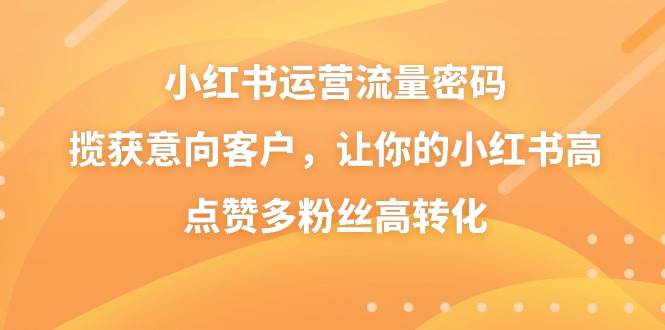 小红书运营流量密码，揽获意向客户，让你的小红书高点赞多粉丝高转化-2Y资源网
