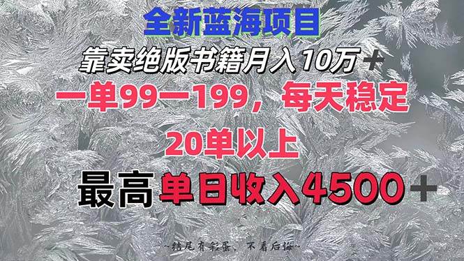 靠卖绝版书籍月入10W+,一单99-199，一天平均20单以上，最高收益日入4500+-2Y资源网