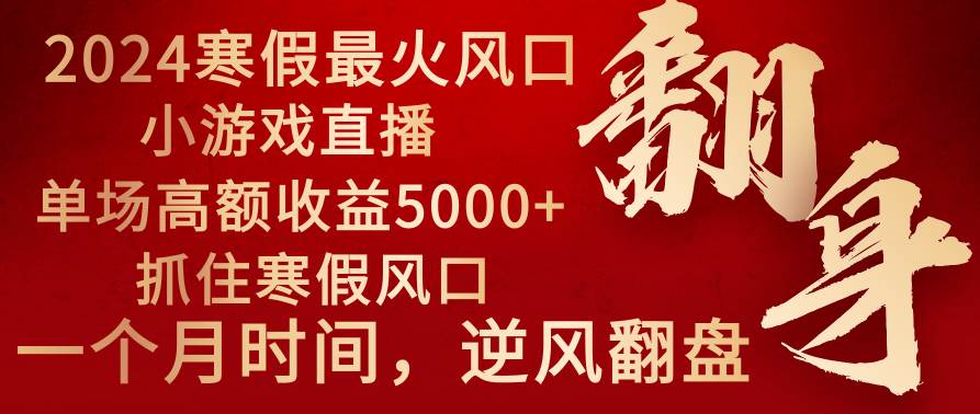 2024年最火寒假风口项目 小游戏直播 单场收益5000+抓住风口 一个月直接提车-2Y资源网