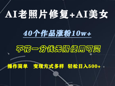 AI老照片修复+AI美女玩发  40个作品涨粉10w+  不花一分钱使用可灵  操作简单  变现方式多样话   轻松日去500+-2Y资源网