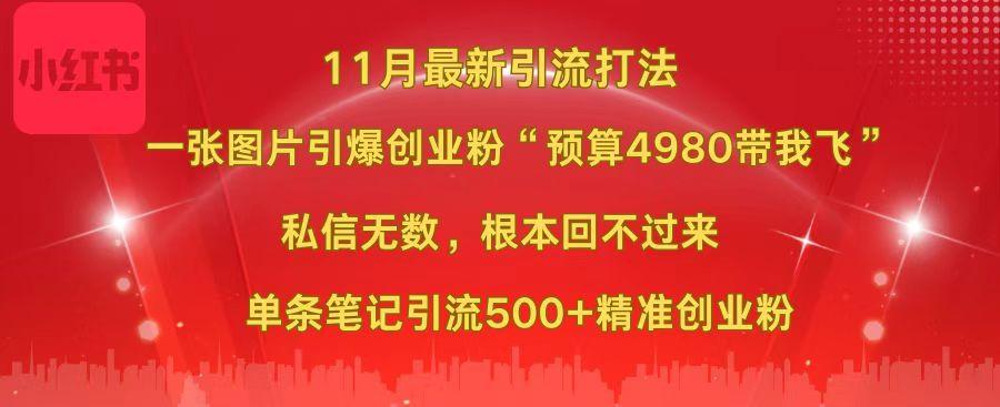 小红书11月最新图片打法，一张图片引爆创业粉“预算4980带我飞”，私信无数，根本回不过来，单条笔记引流500+精准创业粉-2Y资源网