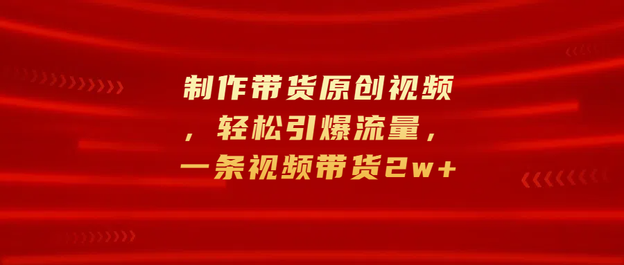 制作带货原创视频，轻松引爆流量，一条视频带货2w+-2Y资源网