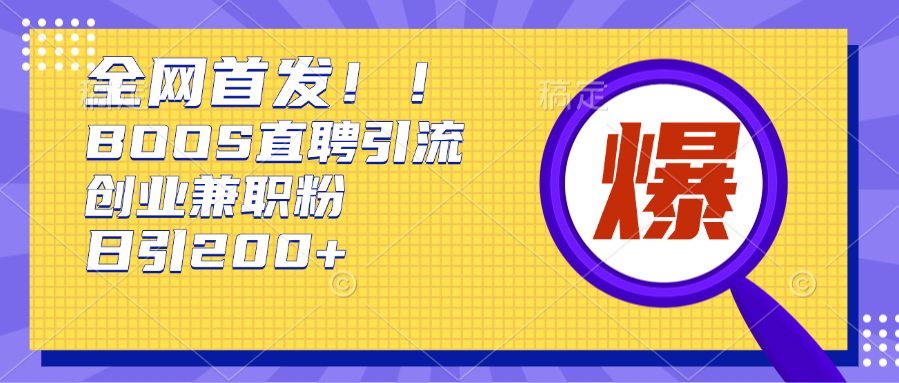 全网首发!BOOS直聘引流创业兼职粉，单号日引200+-2Y资源网