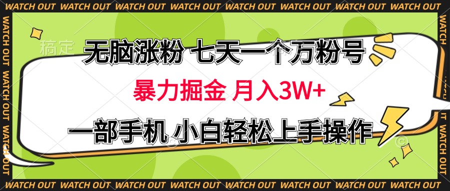无脑涨粉 七天一个万粉号 暴力掘金 月入三万+，一部手机小白轻松上手操作-2Y资源网