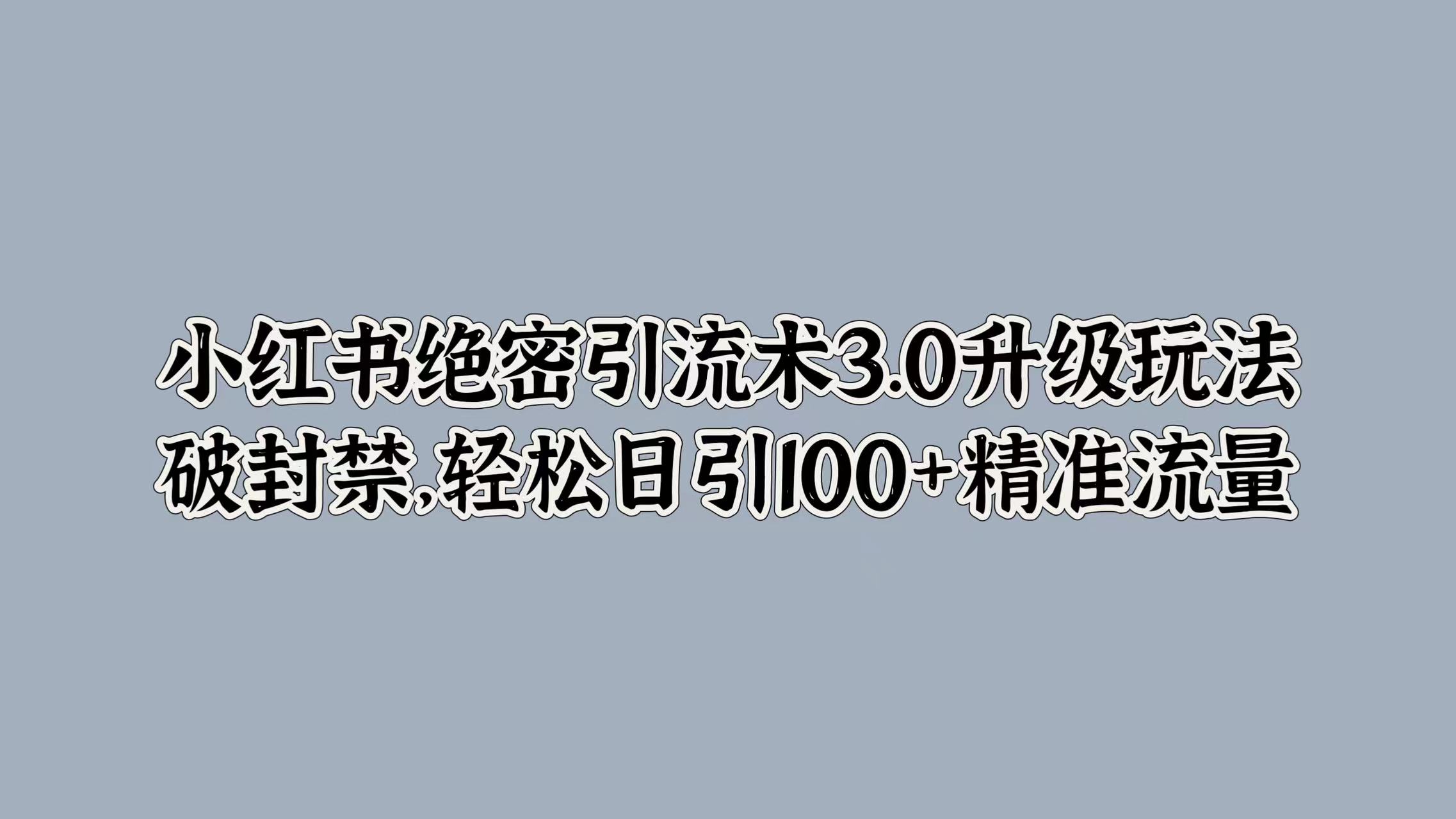 小红书绝密引流术3.0升级玩法，破封禁，轻松日引100+精准流量-2Y资源网