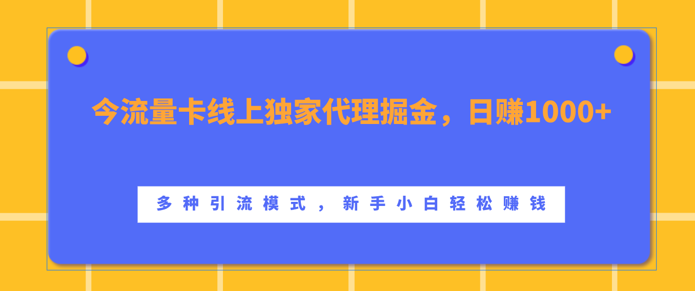流量卡线上独家代理掘金，日赚1000+ ，多种引流模式，新手小白轻松赚钱-2Y资源网