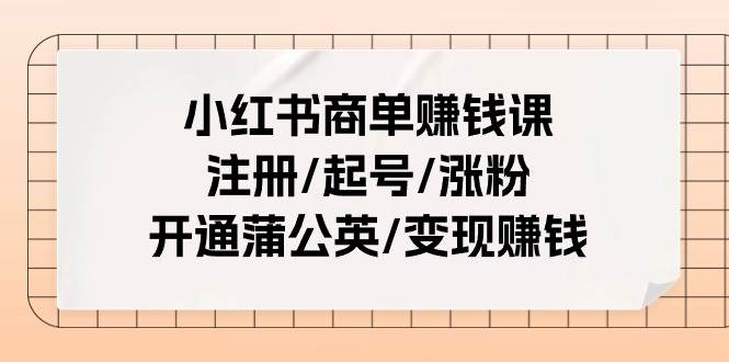 小红书商单赚钱课：注册/起号/涨粉/开通蒲公英/变现赚钱（25节课）-2Y资源网