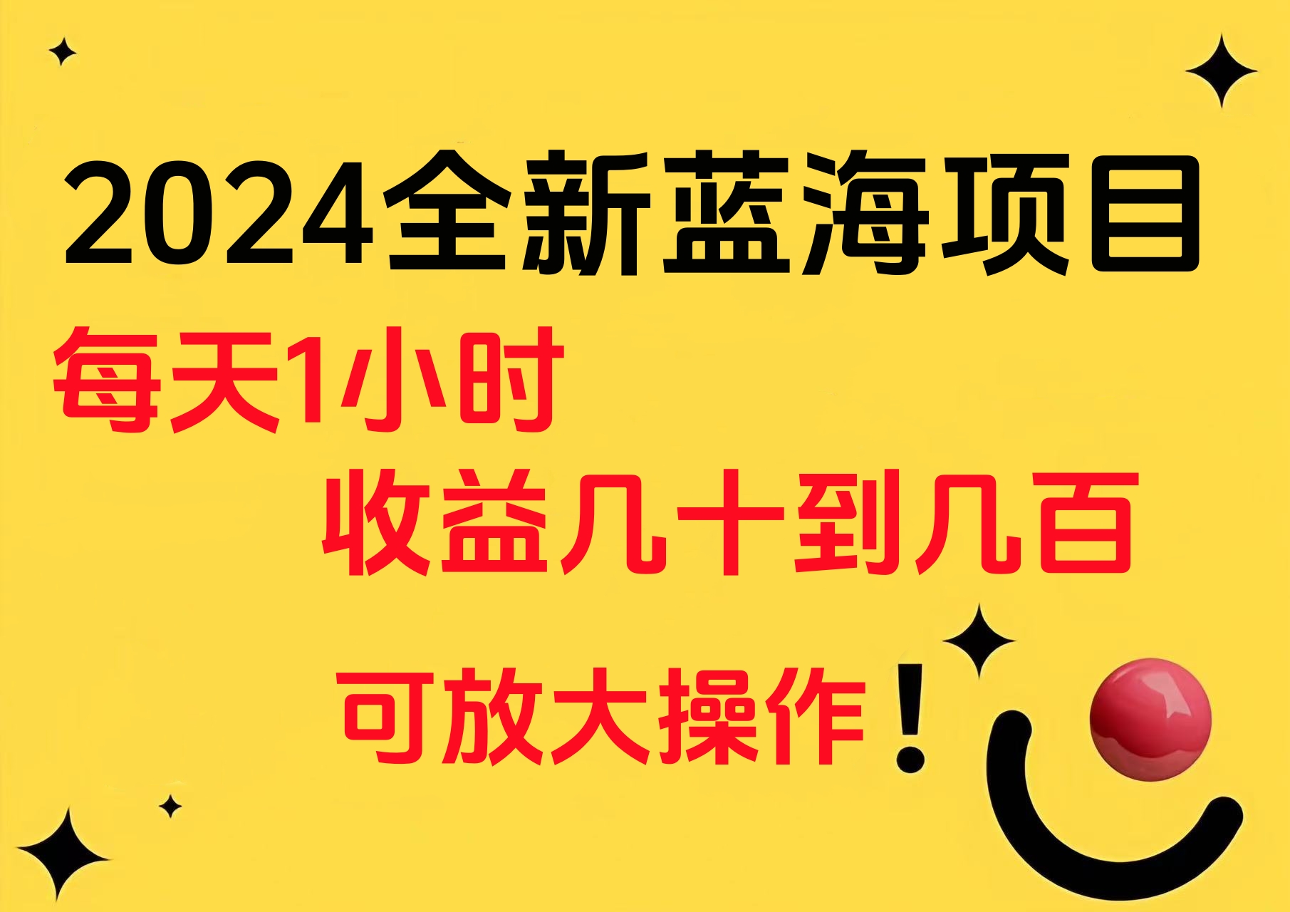 小白有手就行的2024全新蓝海项目，每天1小时收益几十到几百，可放大操作-2Y资源网