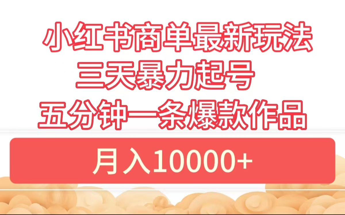 小红书商单最新玩法 3天暴力起号 5分钟一条爆款作品 月入10000+-2Y资源网