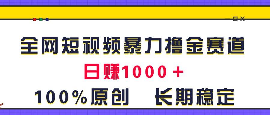 全网短视频暴力撸金赛道，日入1000＋！原创玩法，长期稳定-2Y资源网