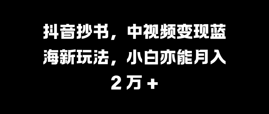 抖音抄书，中视频变现蓝海新玩法，小白亦能月入 2 万 +-2Y资源网