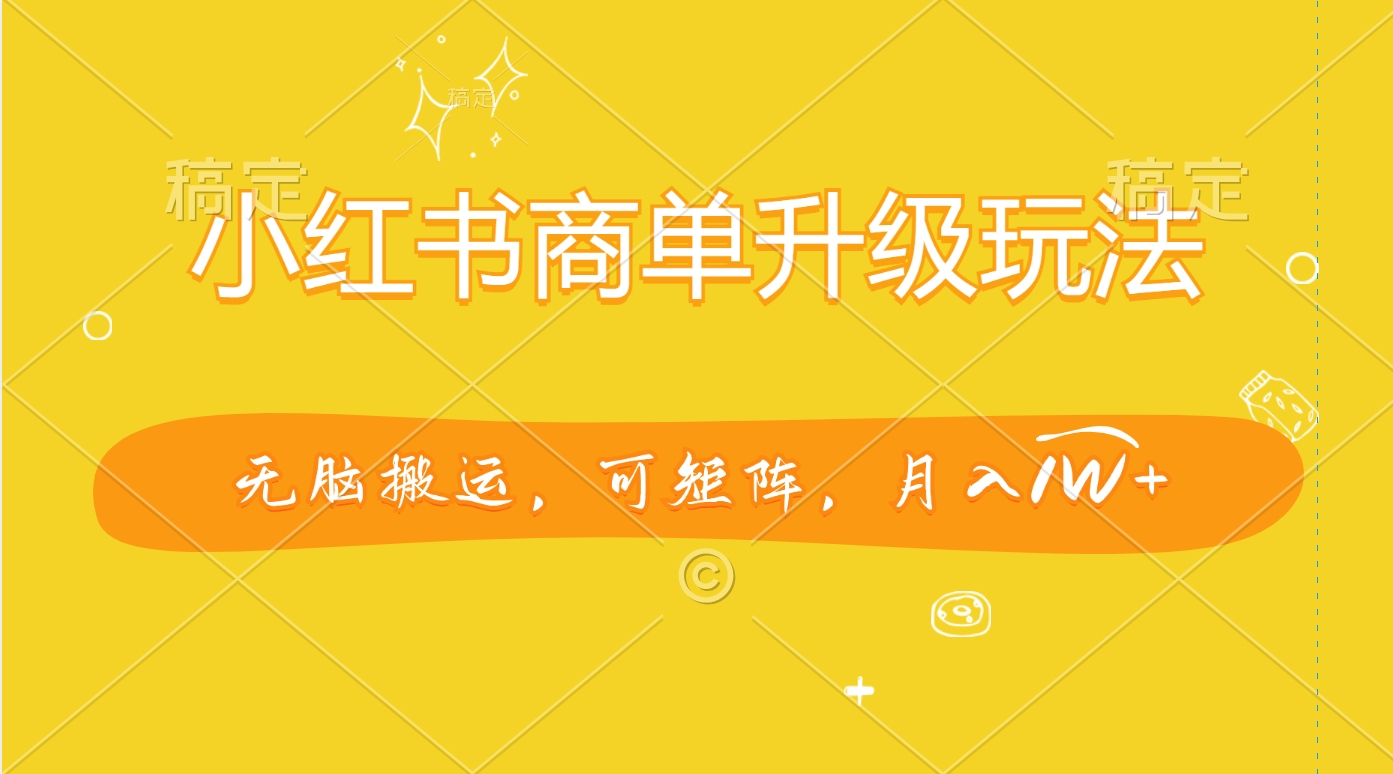 小红书商单升级玩法，无脑搬运，可矩阵，月入1W+-2Y资源网