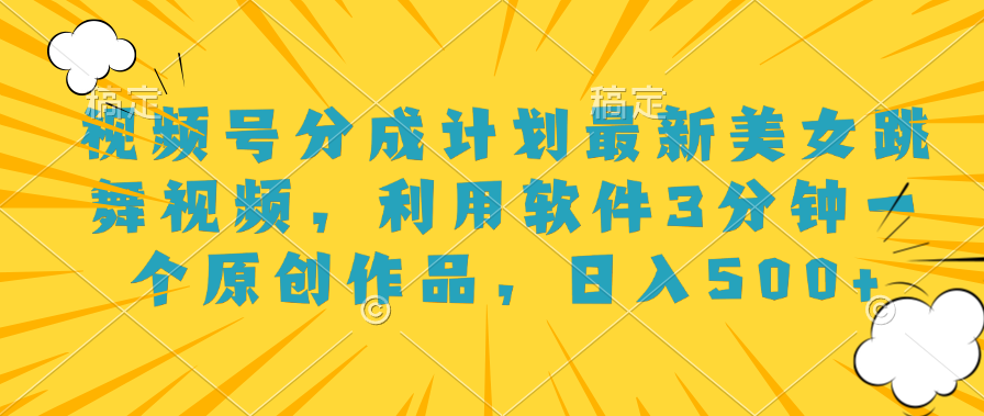 视频号分成计划最新美女跳舞视频，利用软件3分钟一个原创作品，日入500+-2Y资源网