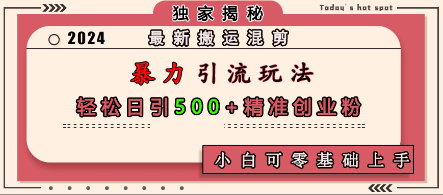 最新搬运混剪暴力引流玩法，轻松日引500+精准创业粉，小白可零基础上手-2Y资源网