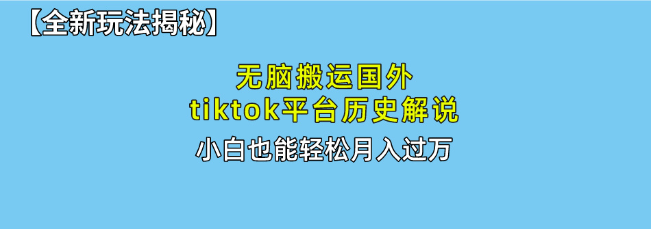 【全新玩法揭秘】无脑搬运国外tiktok历史解说，月入过万绝不是梦-2Y资源网