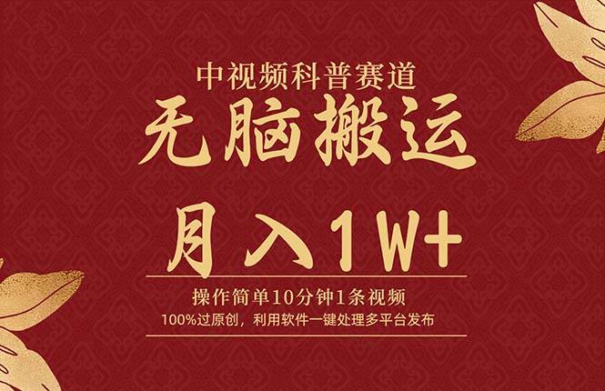 中视频科普赛道，10分钟1条视频，条条爆款，100%过原创，无脑搬运月入1W+-2Y资源网
