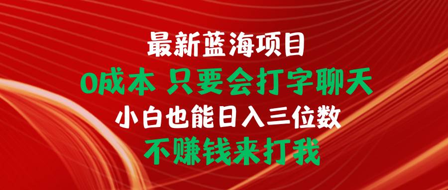 最新蓝海项目 0成本 只要会打字聊天 小白也能日入三位数 不赚钱来打我-2Y资源网