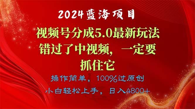 2024蓝海项目，视频号分成计划5.0最新玩法，错过了中视频，一定要抓住…-2Y资源网