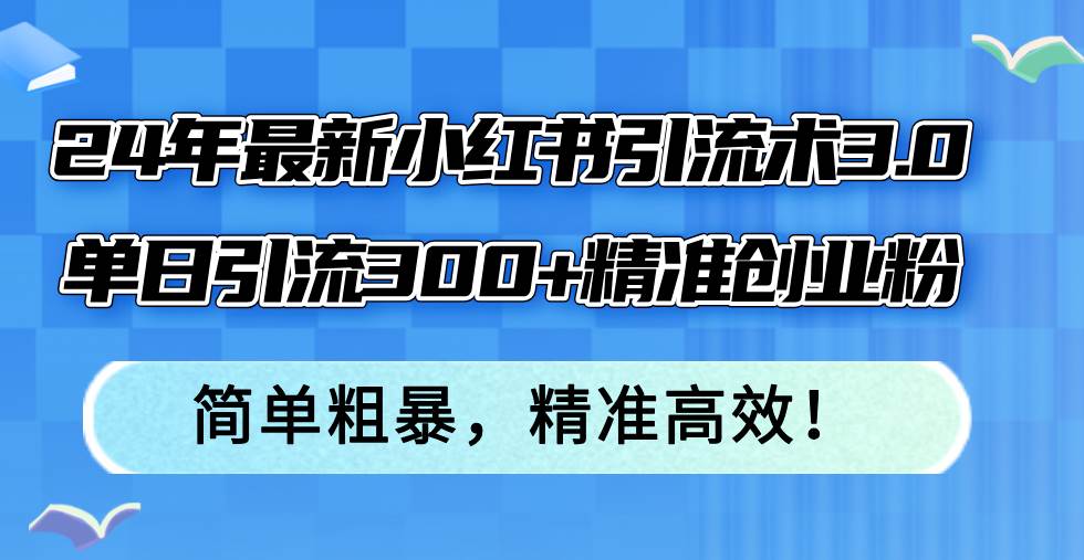 24年最新小红书引流术3.0，单日引流300+精准创业粉，简单粗暴，精准高效！-2Y资源网