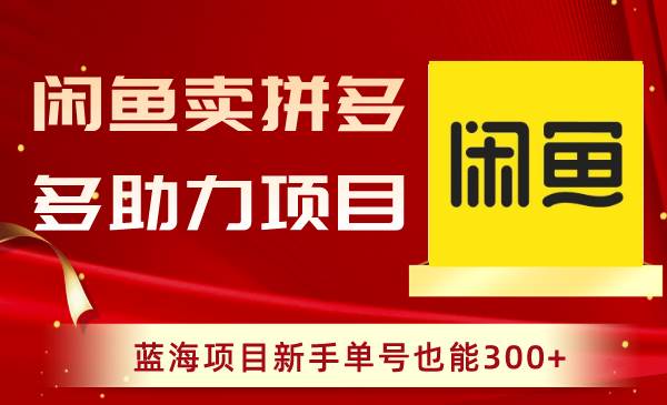 闲鱼卖拼多多助力项目，蓝海项目新手单号也能300+-2Y资源网