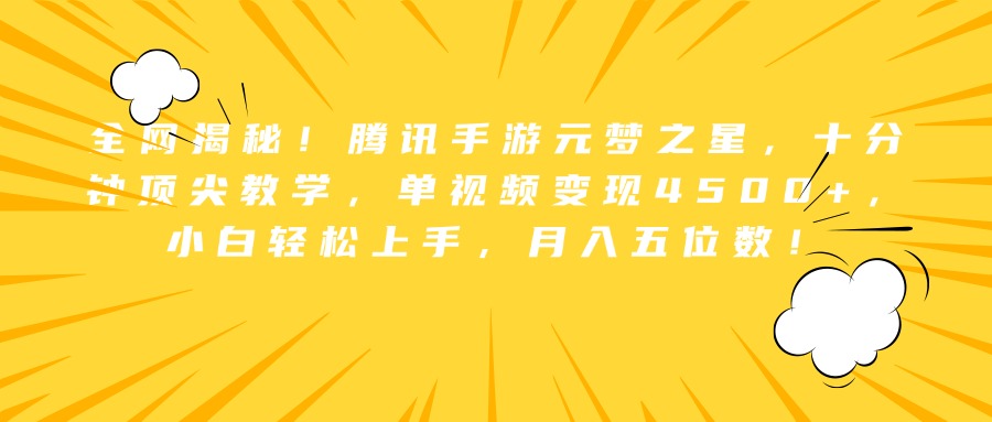 全网揭秘！腾讯手游元梦之星，十分钟顶尖教学，单视频变现4500+，小白轻松上手，月入五位数！-2Y资源网