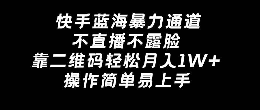 快手蓝海暴力通道，不直播不露脸，靠二维码轻松月入1W+，操作简单易上手-2Y资源网