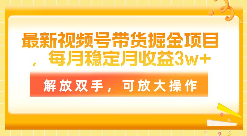 最新视频号带货掘金项目，每月稳定月收益3w+，解放双手，可放大操作-2Y资源网