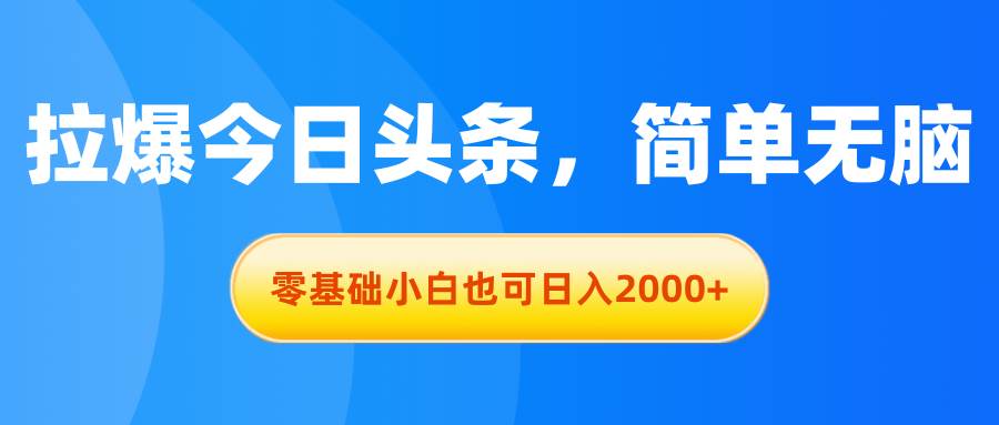 拉爆今日头条，简单无脑，零基础小白也可日入2000+-2Y资源网