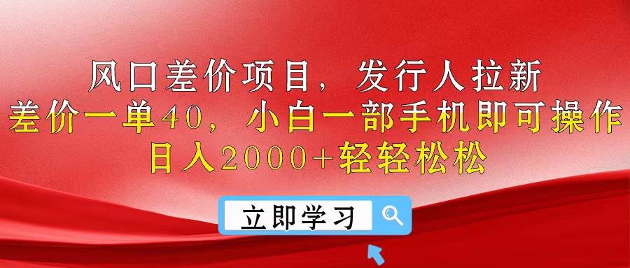 风口差价项目，发行人拉新，差价一单40，小白一部手机即可操作，日入20…-2Y资源网