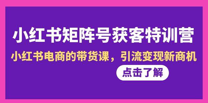 小红书-矩阵号获客特训营-第10期，小红书电商的带货课，引流变现新商机-2Y资源网
