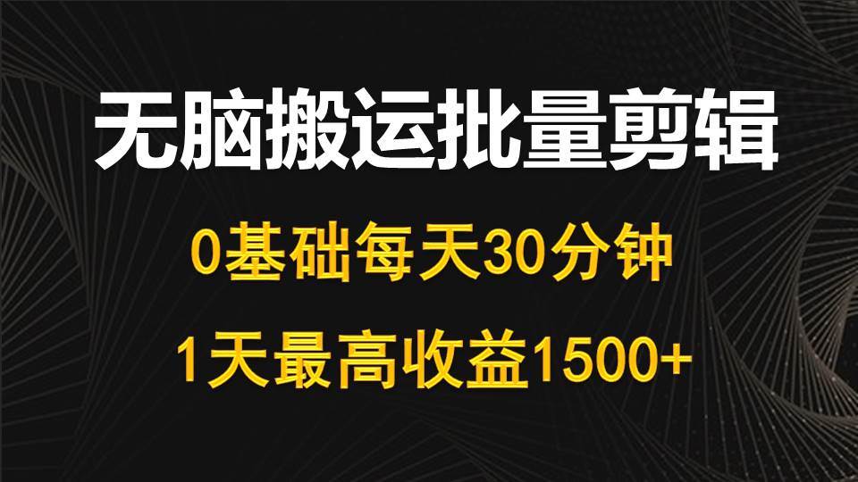 每天30分钟，0基础无脑搬运批量剪辑，1天最高收益1500+-2Y资源网