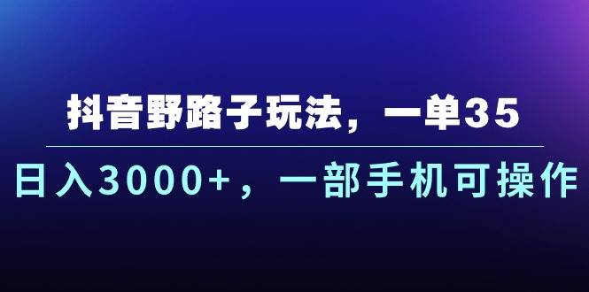 抖音野路子玩法，一单35.日入3000+，一部手机可操作-2Y资源网