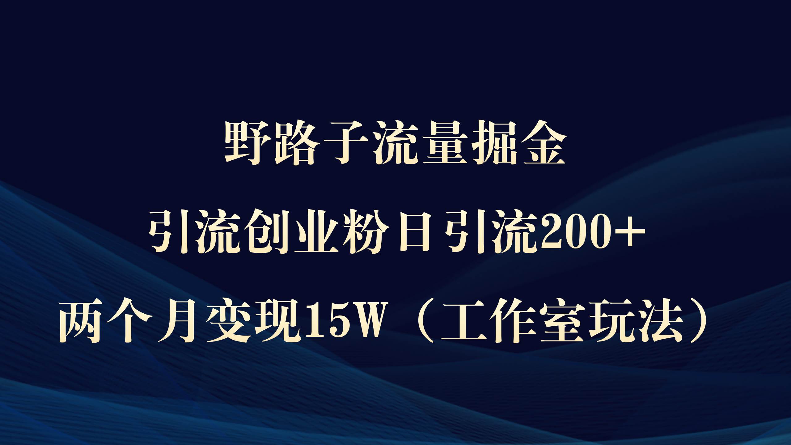 野路子流量掘金，引流创业粉日引流200+，两个月变现15W（工作室玩法））-2Y资源网