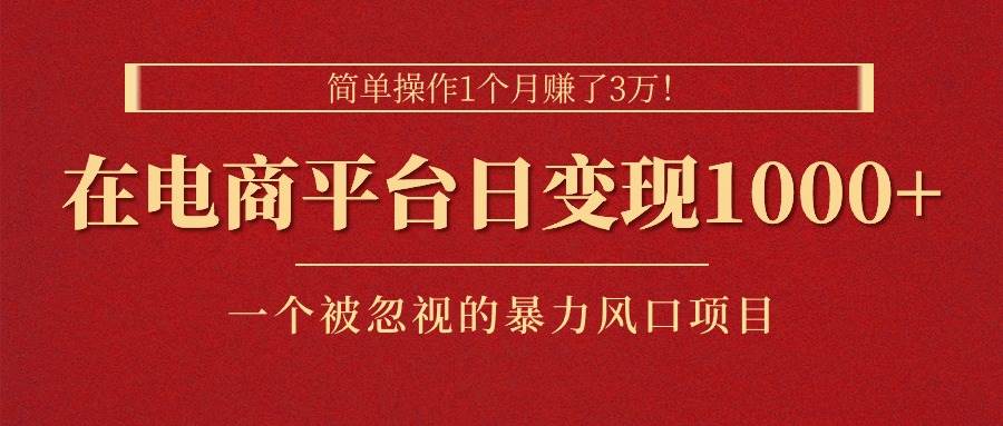 简单操作1个月赚了3万！在电商平台日变现1000+！一个被忽视的暴力风口…-2Y资源网
