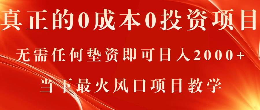 真正的0成本0投资项目，无需任何垫资即可日入2000+，当下最火风口项目教学-2Y资源网