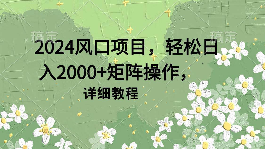 2024风口项目，轻松日入2000+矩阵操作，详细教程-2Y资源网