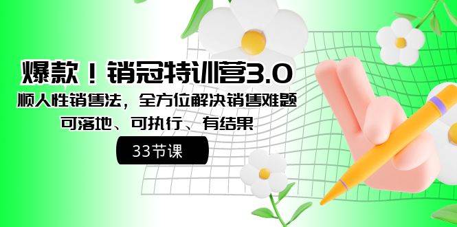 爆款！销冠特训营3.0之顺人性销售法，全方位解决销售难题、可落地、可执行、有结果-2Y资源网