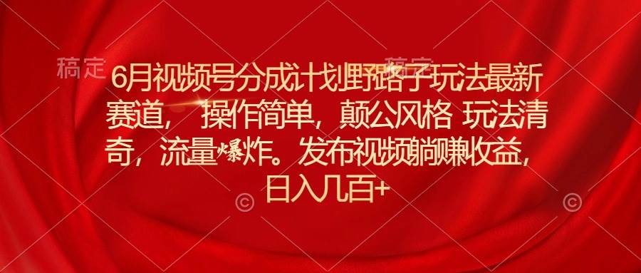6月视频号分成计划野路子玩法最新赛道操作简单，颠公风格玩法清奇，流…-2Y资源网