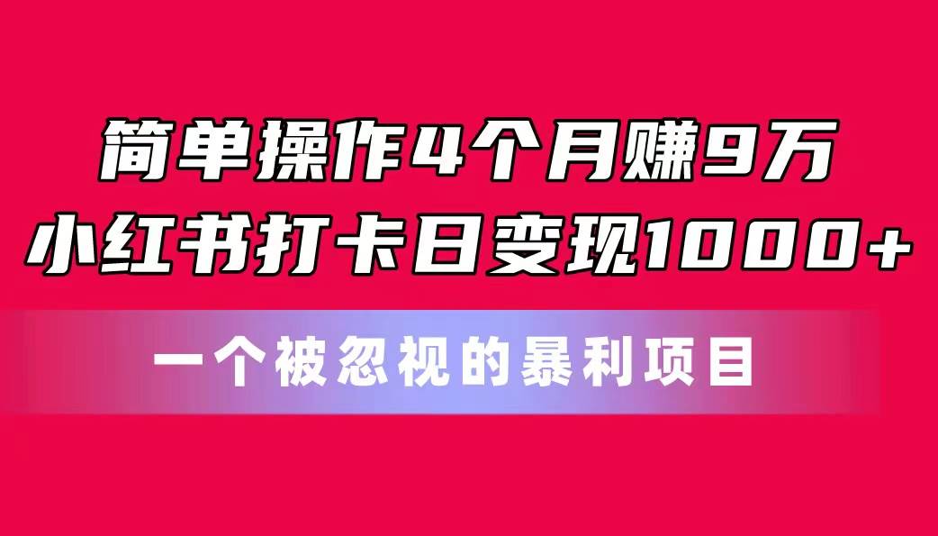 简单操作4个月赚9万！小红书打卡日变现1000+！一个被忽视的暴力项目-2Y资源网