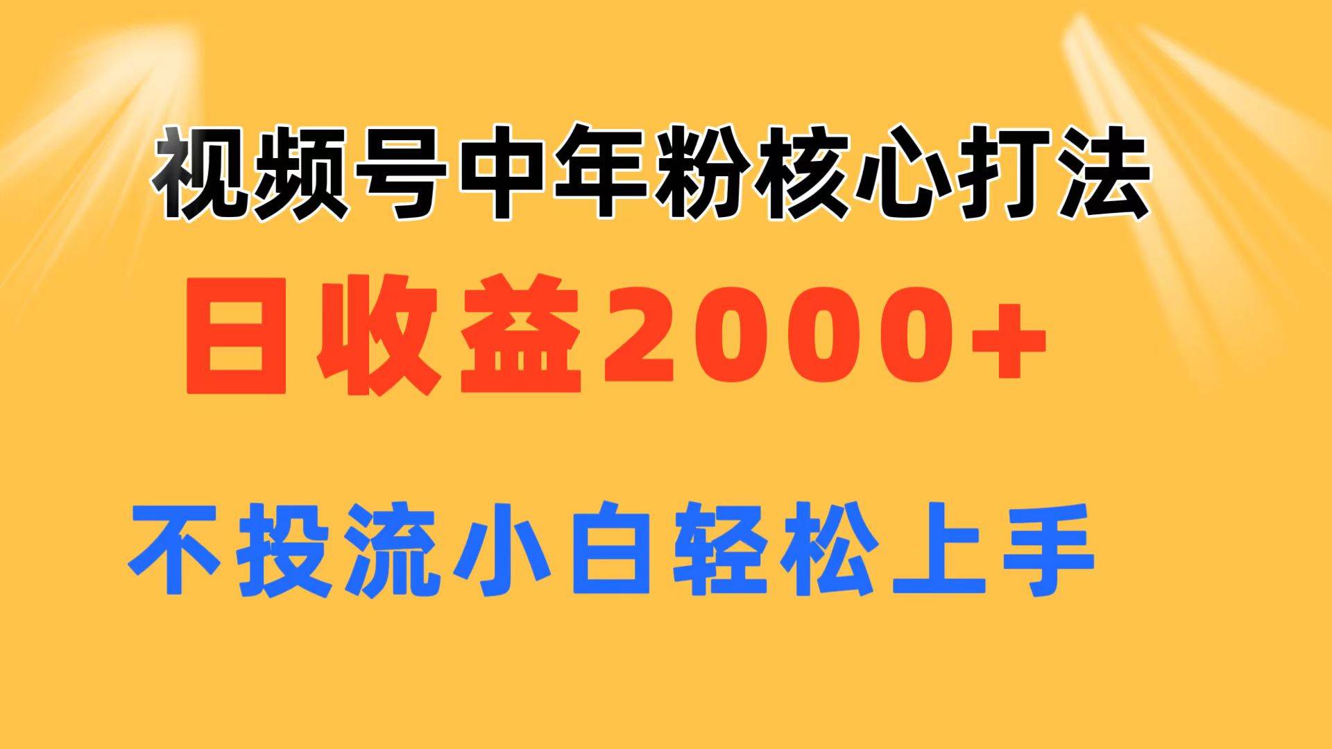 视频号中年粉核心玩法 日收益2000+ 不投流小白轻松上手-2Y资源网