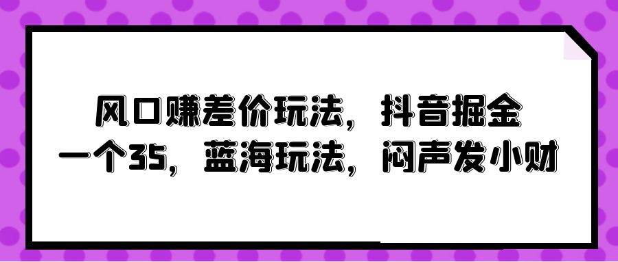 风口赚差价玩法，抖音掘金，一个35，蓝海玩法，闷声发小财-2Y资源网