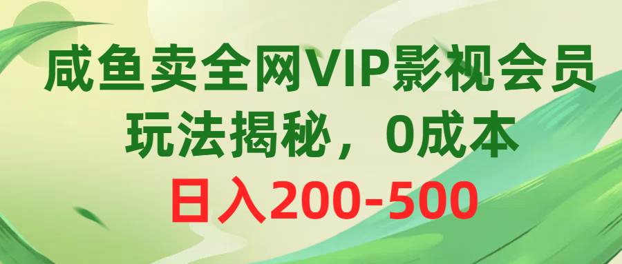 咸鱼卖全网VIP影视会员，玩法揭秘，0成本日入200-500-2Y资源网