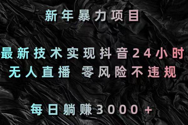 新年暴力项目，最新技术实现抖音24小时无人直播 零风险不违规 每日躺赚3000-2Y资源网