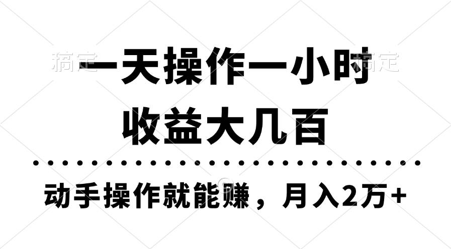 一天操作一小时，收益大几百，动手操作就能赚，月入2万+教学-2Y资源网